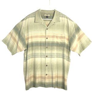Vintage Tommy Bahama Short Sleeve Button-up Shirt Green Beige 100% Silk XL